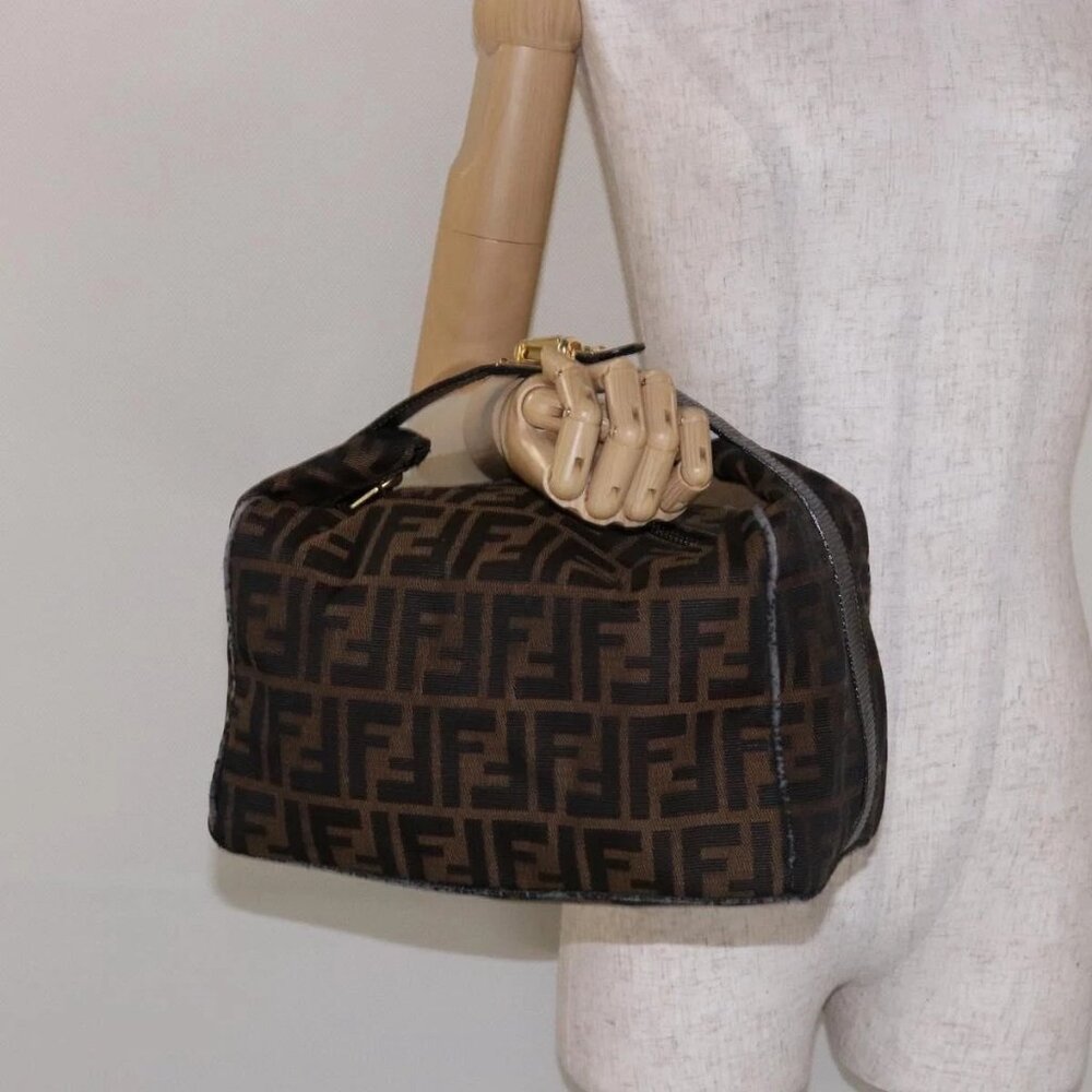 FENDI Zucca Canvas Vanity Pouch Black Brown Auth 138627